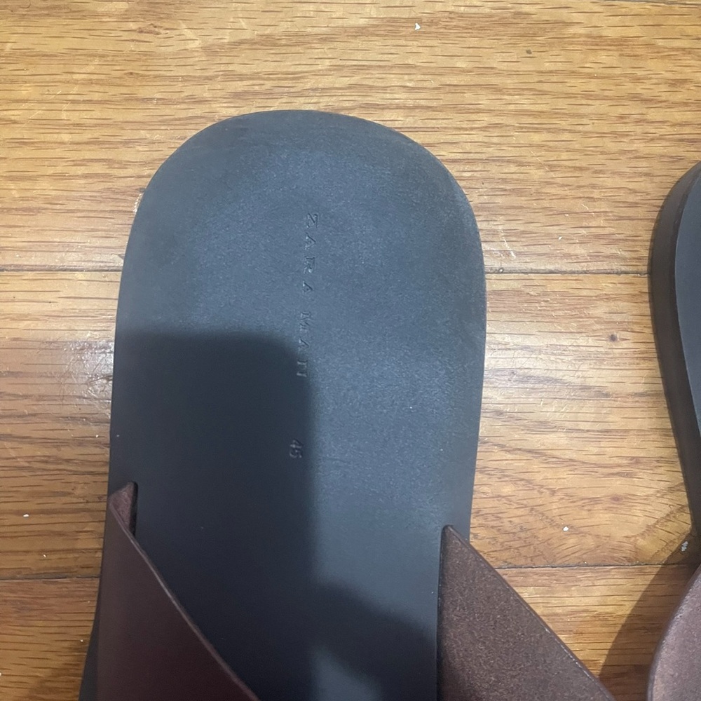 2 Zara slippers sandals Black and Brown Slide Sandals Sz 45 - Picture 5 of 11